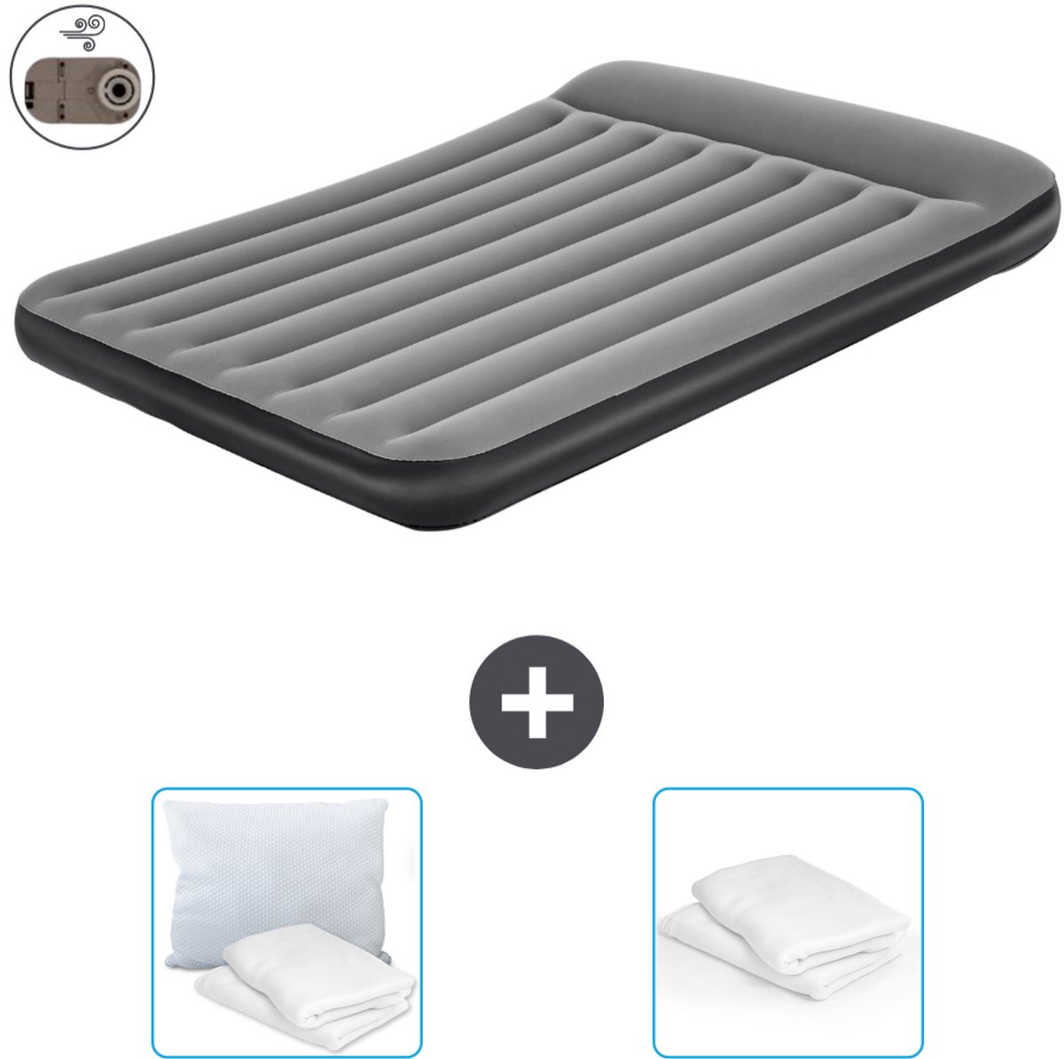 Bestway luchtbed - 2-Persoons - 152 x 203 x 30 cm - Grijs - Inclusief pomp - Kussen en Kussenbeschermer