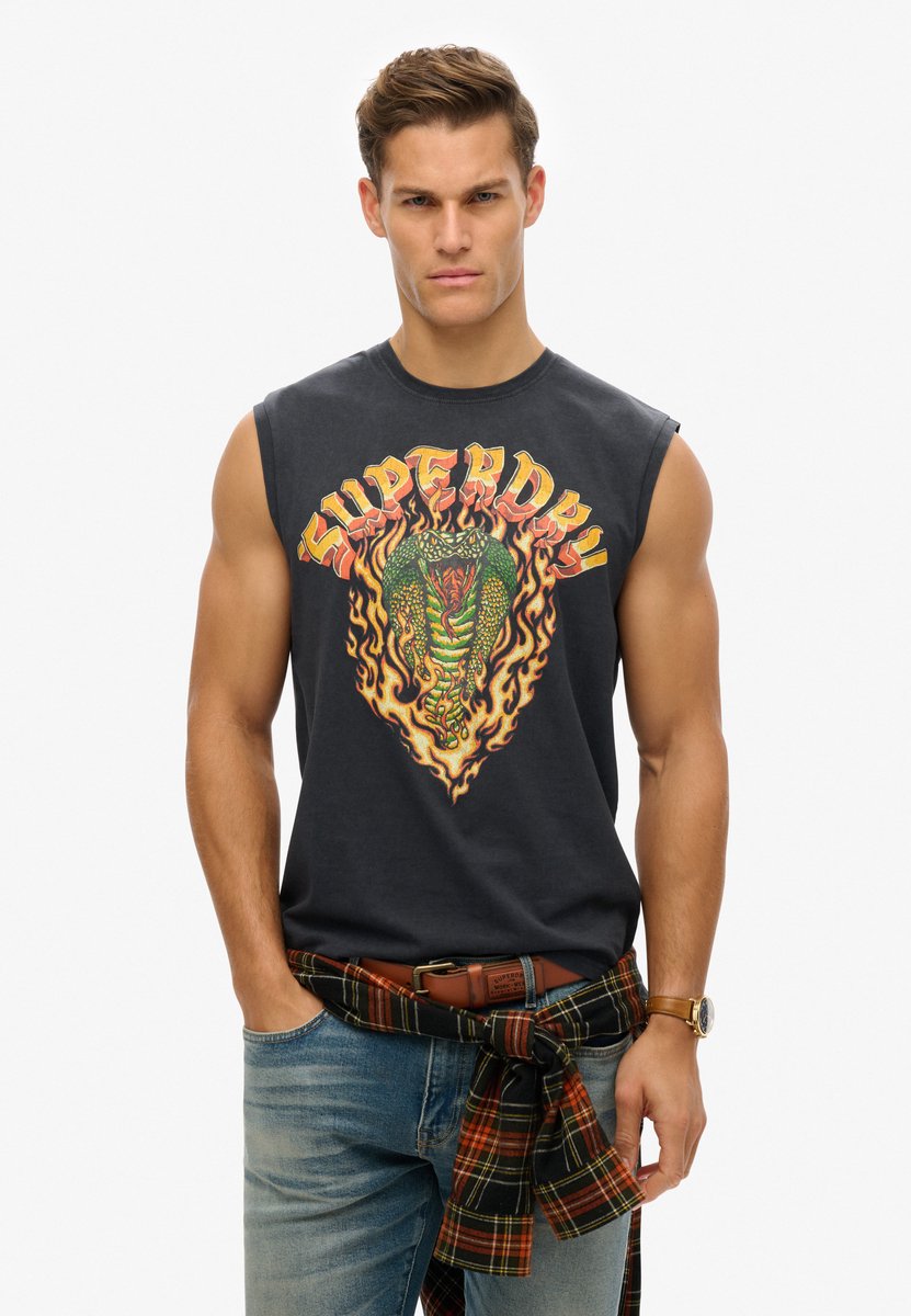 Superdry Biker Rock tanktop met relaxte pasvorm Heren Vesten Zwart