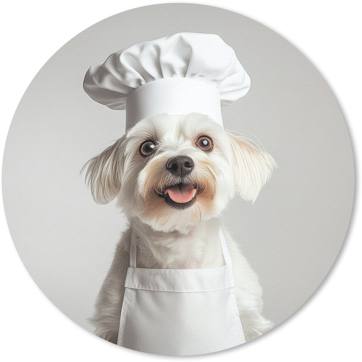 Muismat rond 30x30 cm - Mousepad Hond - Wit - Kok - Ronde muismatten