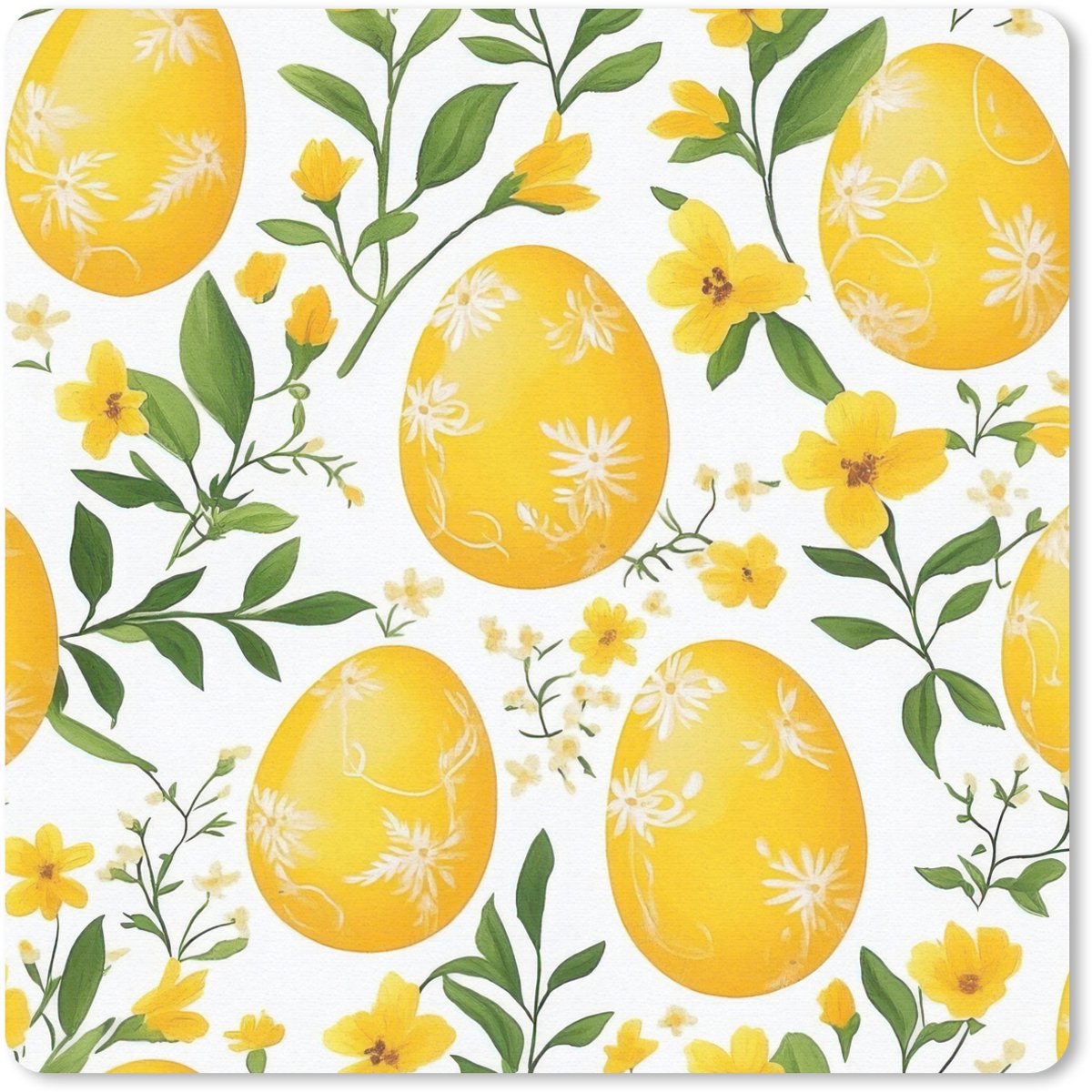 Muismat 30x30 cm - Mousepad Bloemen - Paaseieren - Geel - Muismatten