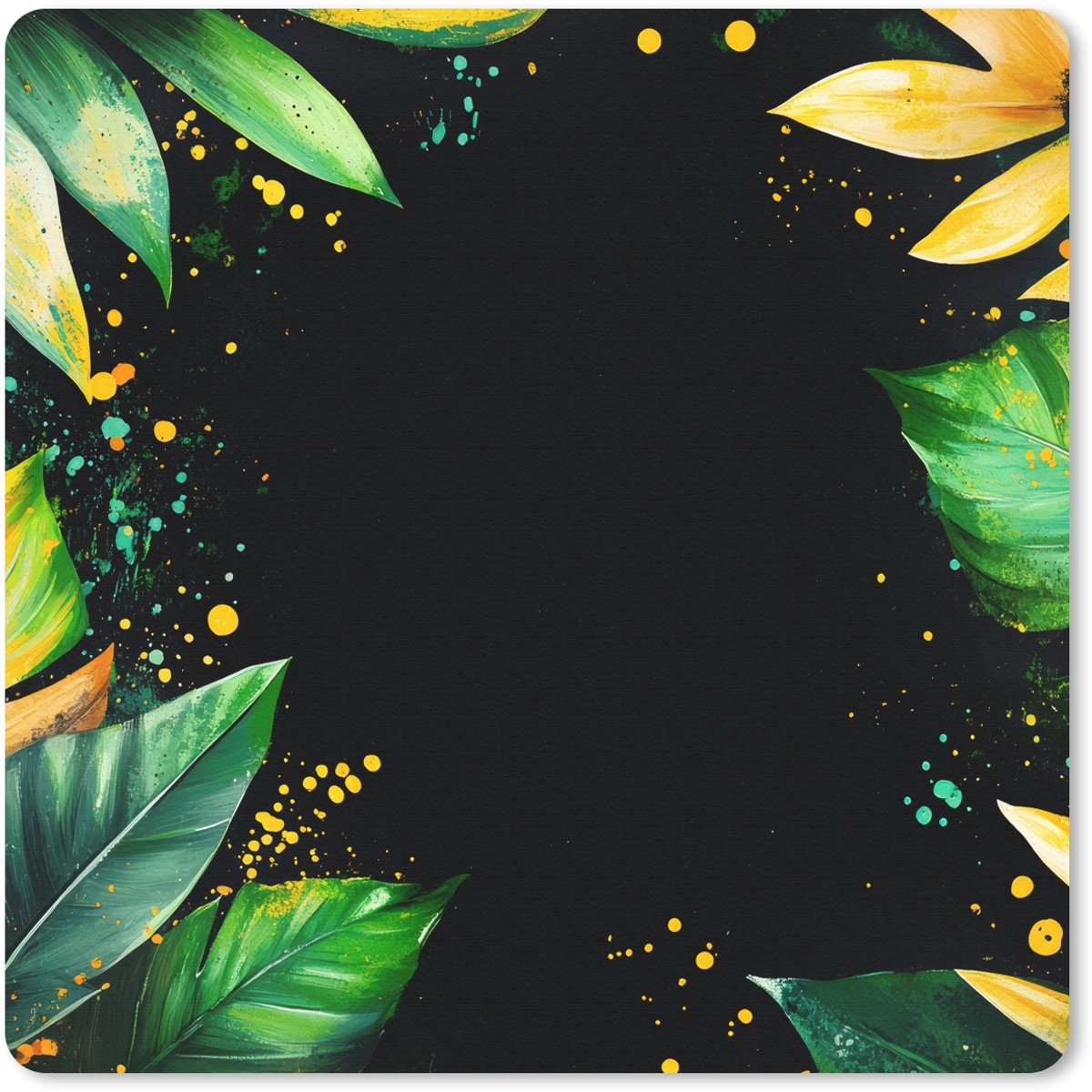 Muismat 30x30 cm - Mousepad Bladeren - Groen - Geel - Verf - Jungle - Muismatten