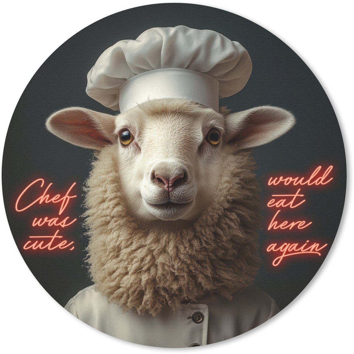 Muismat rond 40x40 cm - Mousepad Schaap - Kokskleding - Neon - Quote - Ronde muismatten