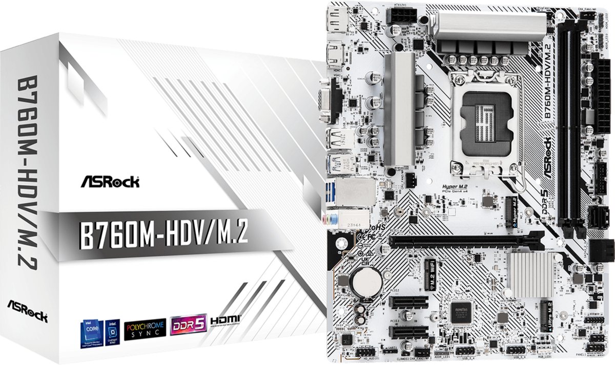 ASRock - B760M-HDV/M.2 Moederbord - Intel 12e/13e Generatie - DDR5 - Micro ATX