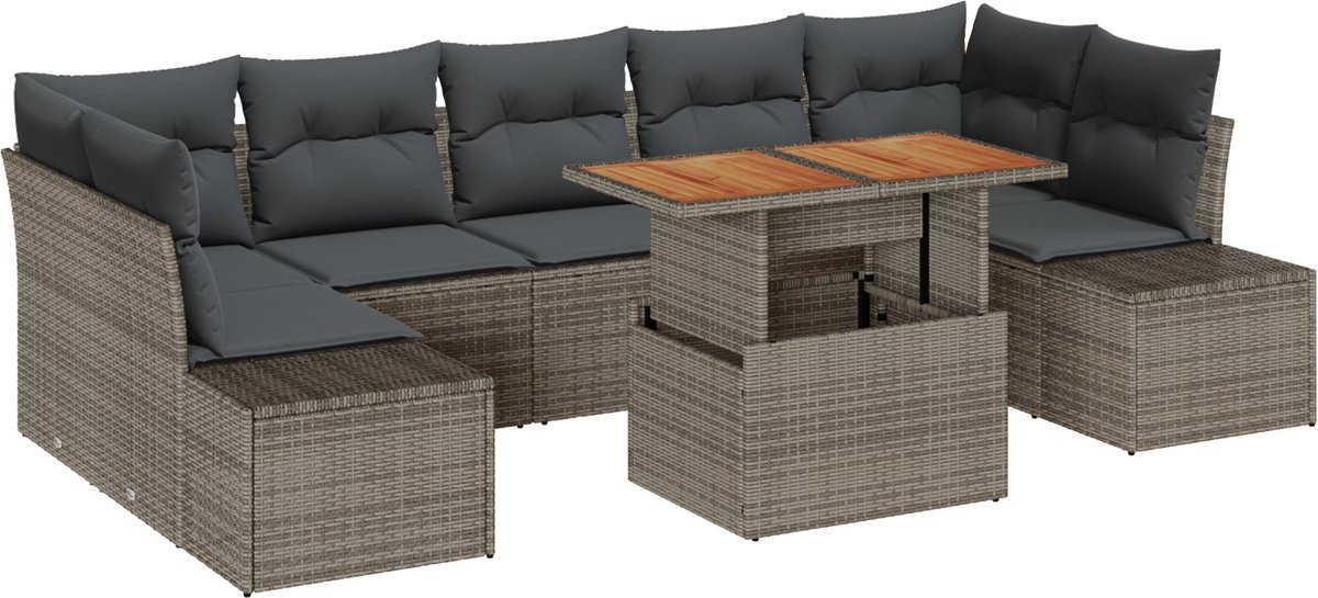 vidaXL - Tuinbank - Set - met - opslag - 8 - pcs - Grijs - Poly - rattan