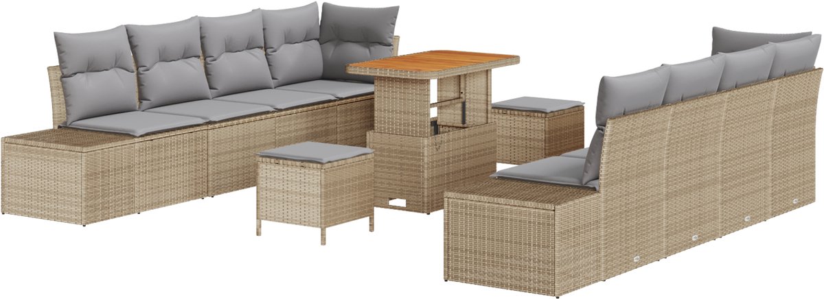 vidaXL - Tuinbank - Set - met - kussen - 11 - pcs - Beige - poly - rattan