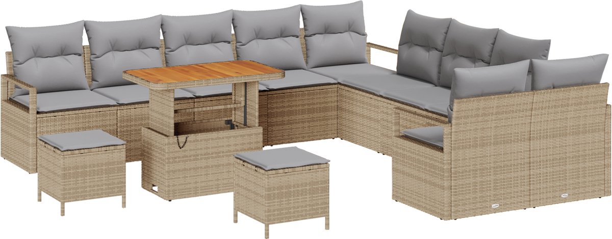 vidaXL - Tuinbank - Set - met - kussen - 13 - pcs - Beige - poly - rattan