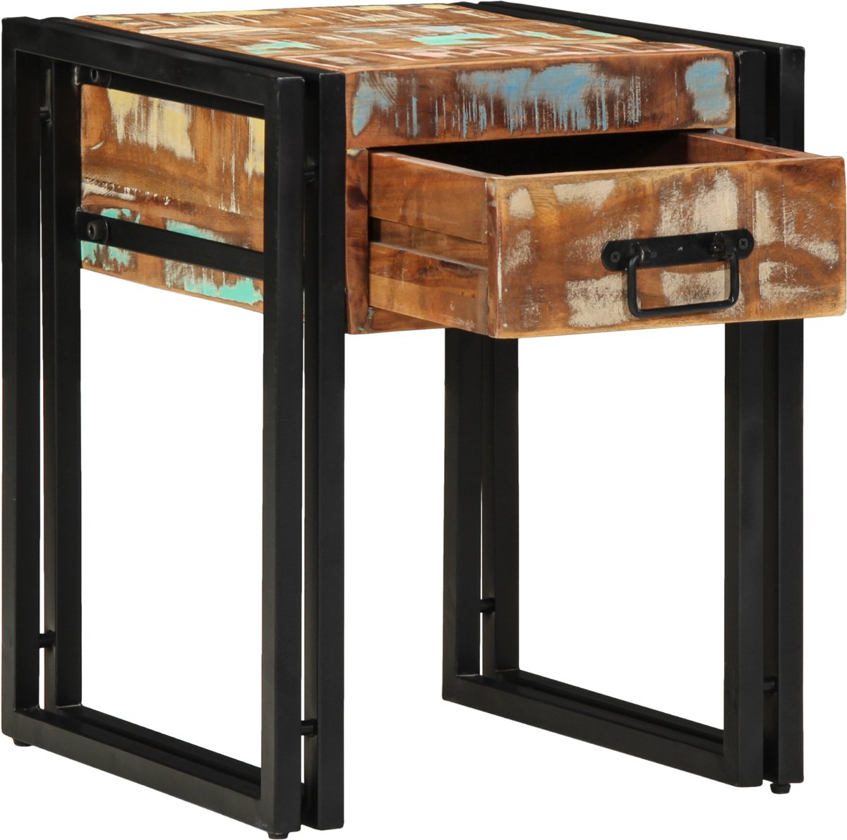 vidaXL Bijzettafel - met - lade - 40 - x - 40 - x - 50 - cm - Massief - Gerecycleerd - Hout Multikleur en zwart