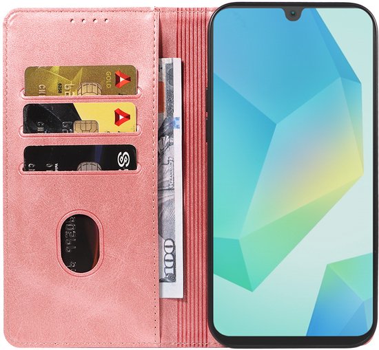 Étui Smartphonica pour Samsung Galaxy A16 en similicuir avec fermeture magnétique et Porte-cartes, Samsung Bookcase avec rabat - Rose