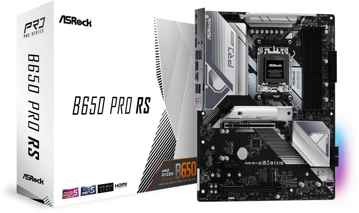 ASROCK B650 Pro RS - Moederbord - ATX - Socket AM5 - AMD B650 - DDR5 - Realtek ALC897 - Realtek 2.5G LAN
