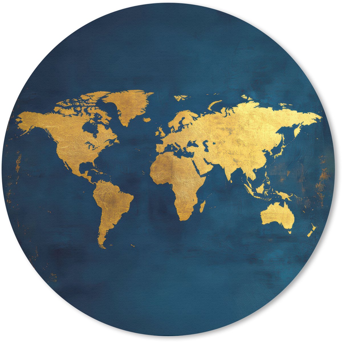 Muismat rond 20x20 cm - Mousepad Wereldkaart - Goud - Donkerblauw - Ronde muismatten