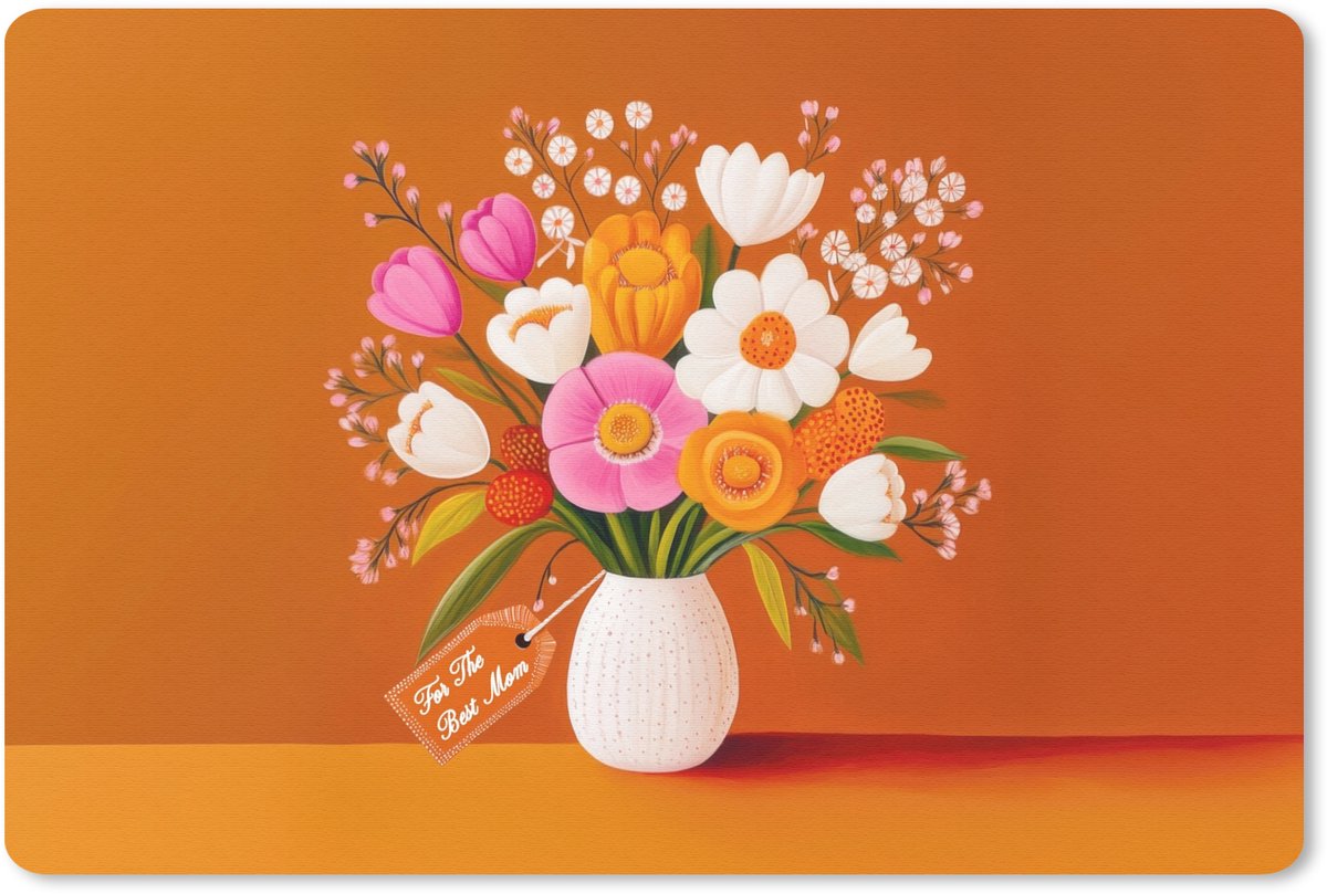 Muismat 27x18 cm - Mousepad Vaas - Bloemen - Oranje - Muismatten