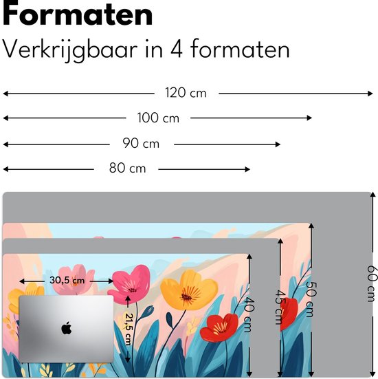 Sous-main 90x45 cm - Tapis de souris Illustration - Fleurs - Coloré - Tapis de bureau - Tapis de souris XXL - Sous-main - Grands Tapis de souris - Organiseur de bureau - Sous-main
