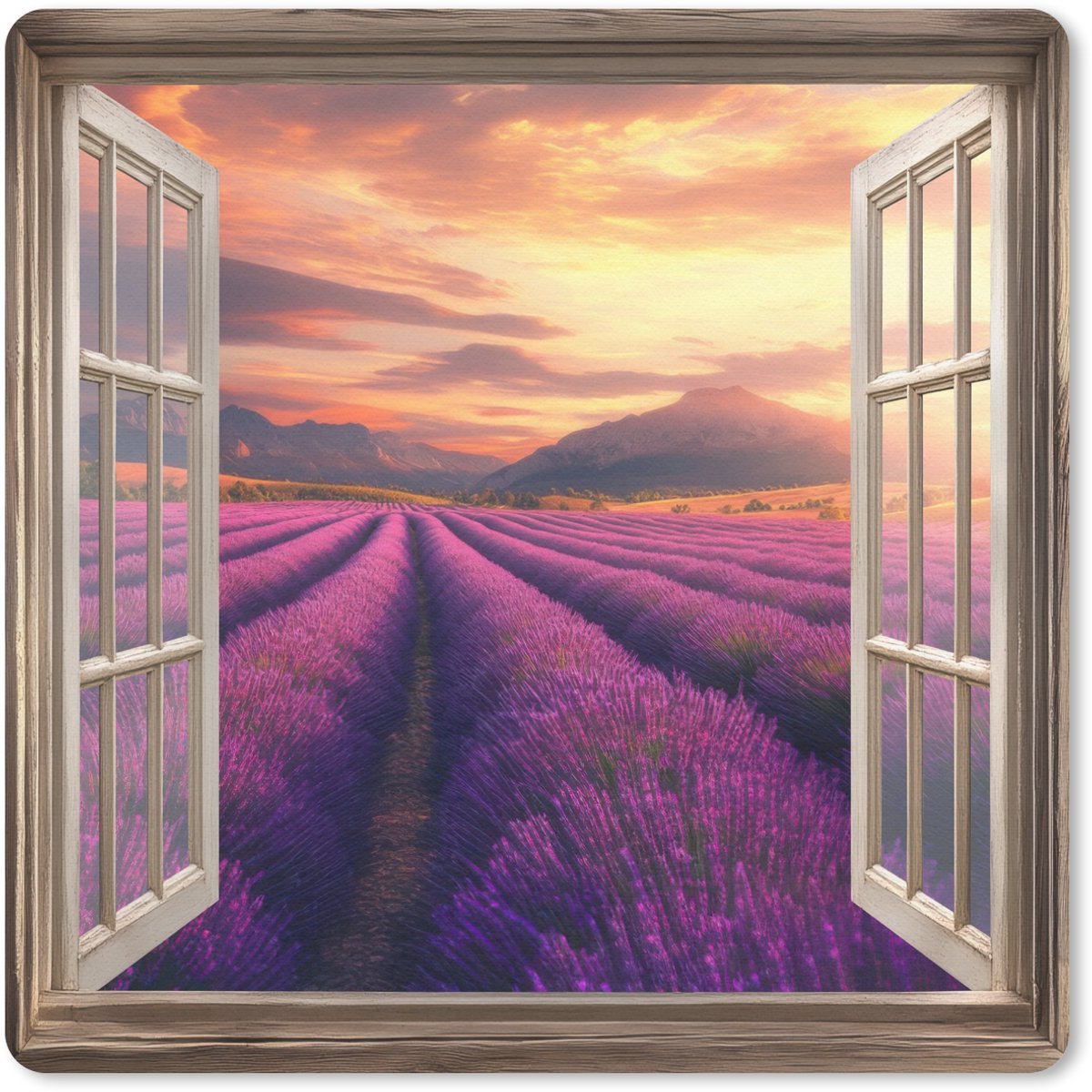 Muismat 20x20 cm - Mousepad Doorkijk - Lavendel - Landschap - Bloemen - Paars - Muismatten