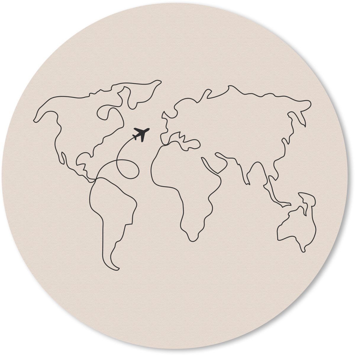 Muismat rond 40x40 cm - Mousepad Wereldkaart - Simpel - Vliegtuig - Ronde muismatten