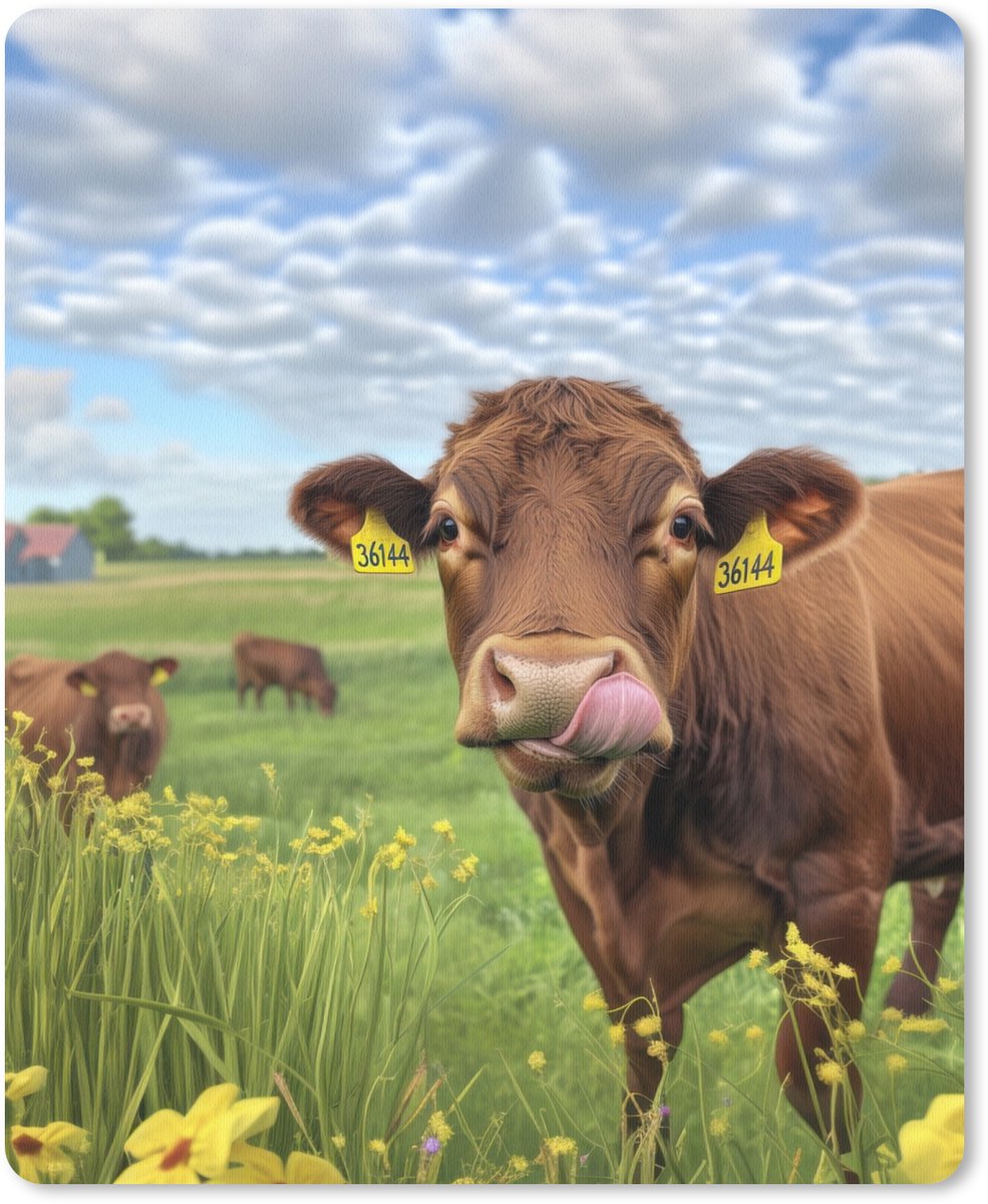 Muismat 19x23 cm - Mousepad Koe - Weide - Bloemen - Muismatten