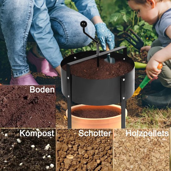NAIZY Zeef Handmatige Tuinzeef Grond Ø 40cm Efficiënte doorvoerzeefmachine van hoogwaardig staal Compostzeef met roterende spindel Grondzeef voor tuin Rolzeef Zandzeef, voor stenen Compost Zand etc. van Merkloos	 — afbeelding 3