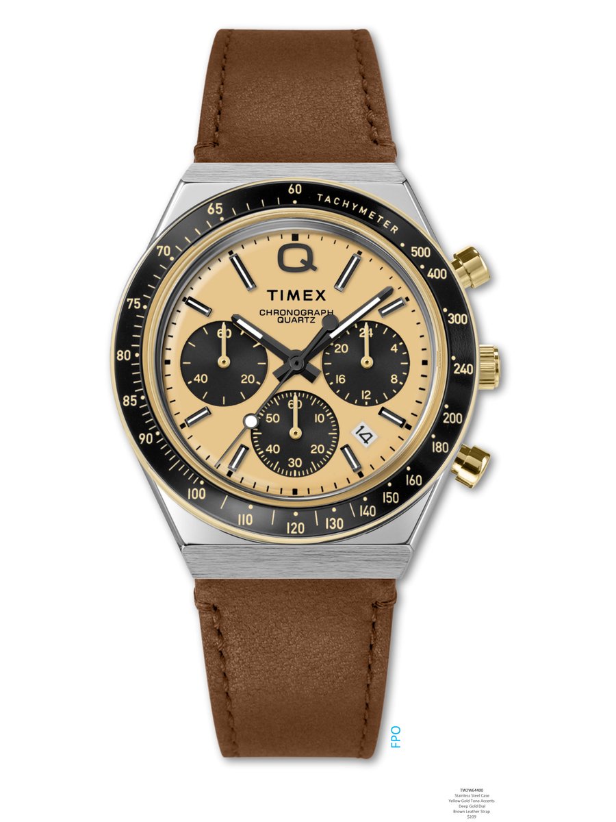 Timex Q Timex® Chronograph Quartz Analog Chronograph Bruin Case: 100% Stainless Steel | Armband: 100% Leather 40 mm TW2W64300AJ, TW2W64400AJ