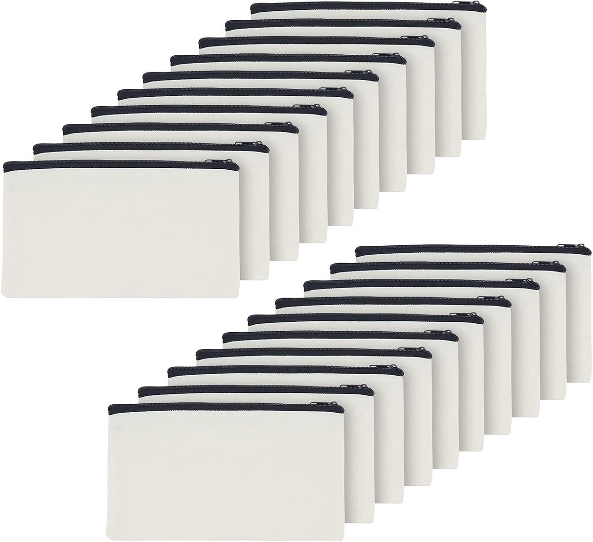 20 Blanco Canvas Tassen met Rits voor DIY - Multifunctionele Make-Uptassen en Cosmetische Etuis