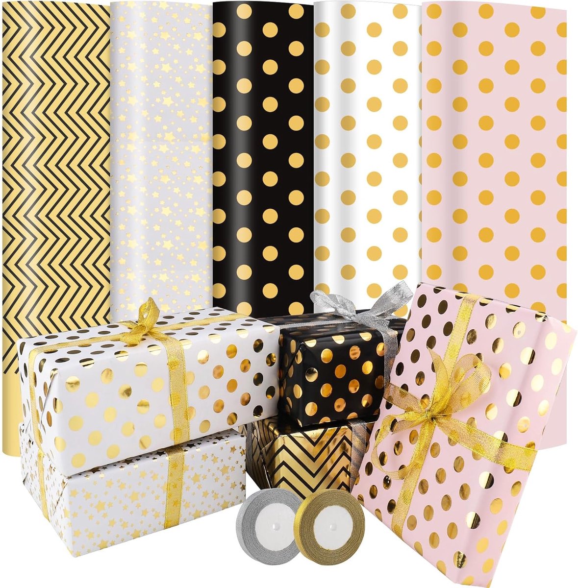 Cadeaupapier Set - 5 Rollen Verscheidenheid aan Ontwerpen voor Verjaardag en Feestdagen