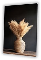 Herbe de la pampa dans un vase en rotin - Portrait de la pampa - Peintures sur toile herbe - Nature morte - Décoration intérieure - Accessoires de chambre - toile 30x45 cm