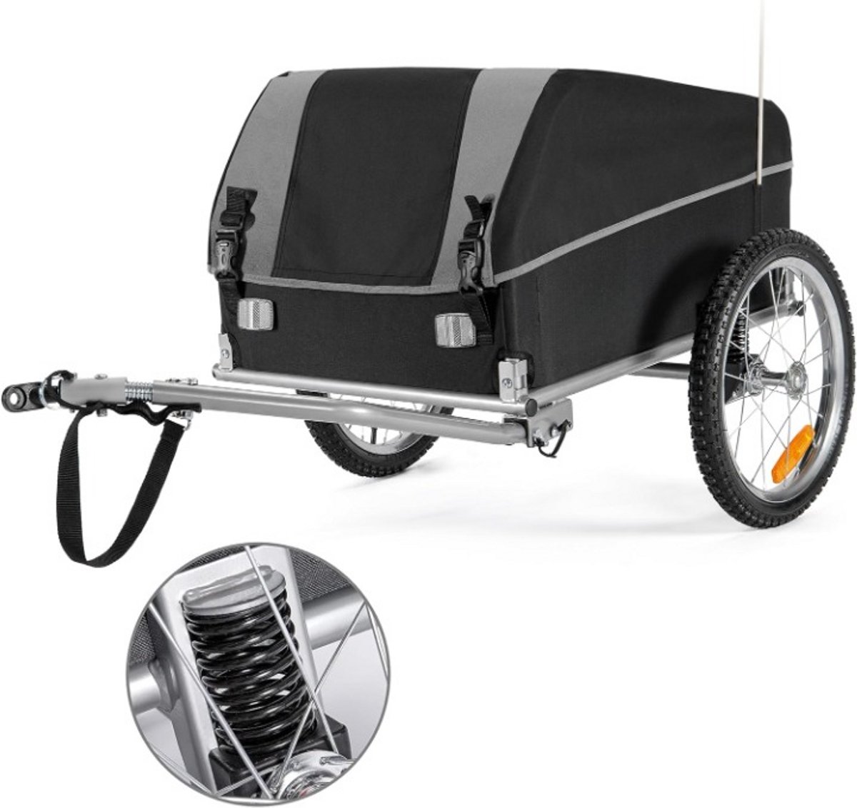 Fietskar - Fietsaanhanger - Transportaanhanger - met Schokdemper - Laadruimte tot 120L - Draagkracht 40kg - Inklapbare Aanhanger - Dekzeil - Veiligheidsvlag - Perfect voor Dagelijks Transport - Nylon- Aluminium - 76 x 48 x 43 cm - Zwart