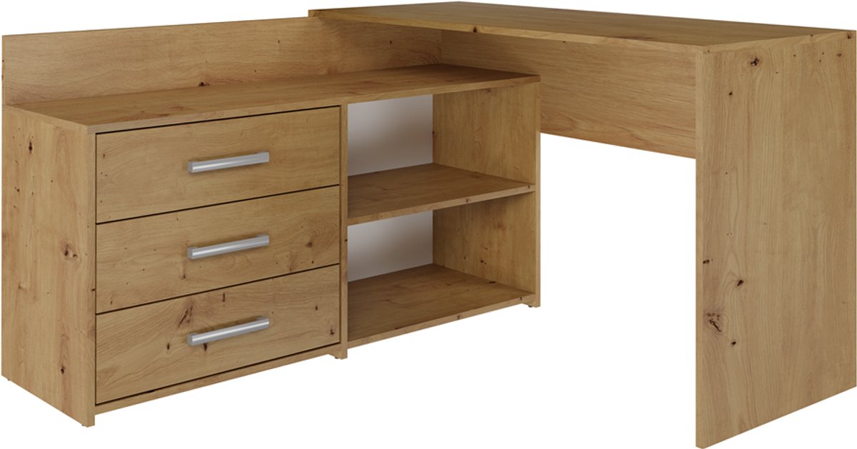Hoekbureau eiken met ladekast