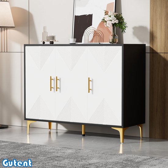 Modern dressoir - 152 x 40 x 75 cm - met 4 deuren gouden poten - MDF