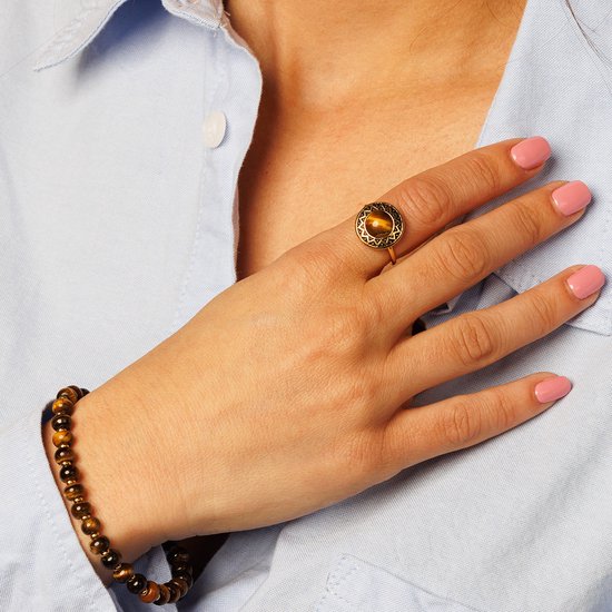 Bracelet en perles d'or avec pierres précieuses Tiger Eye - Bracelet perlé élastique saisissant avec pierres précieuses Tiger Eye protectrices - Avec coffret cadeau de luxe