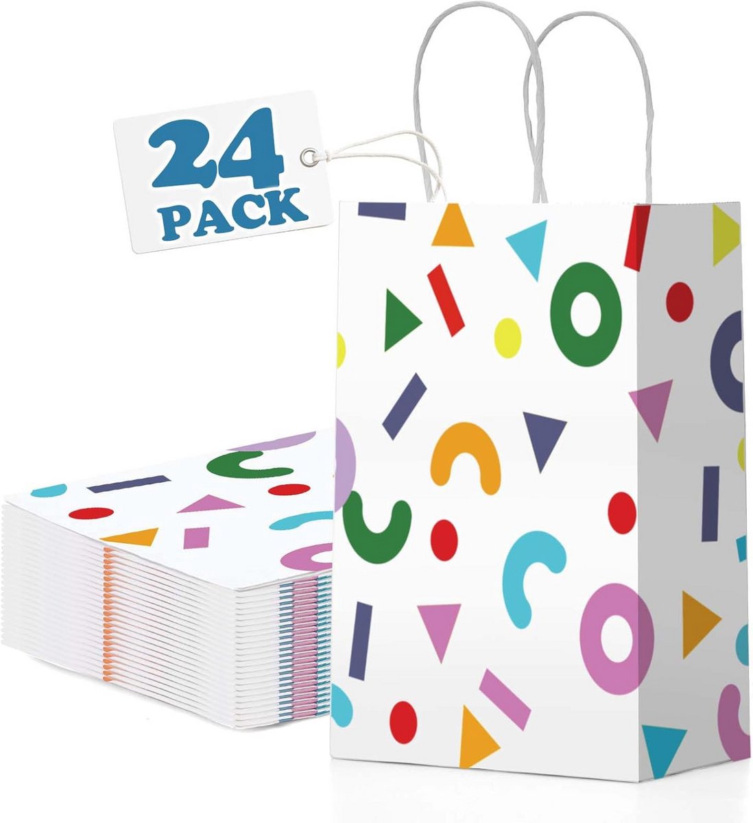 Feesttasjes 24 stuks - Witte Papieren Geschenkzakken met Handgrepen voor Verjaardag, Valentijn, Bruiloft en Thanksgiving