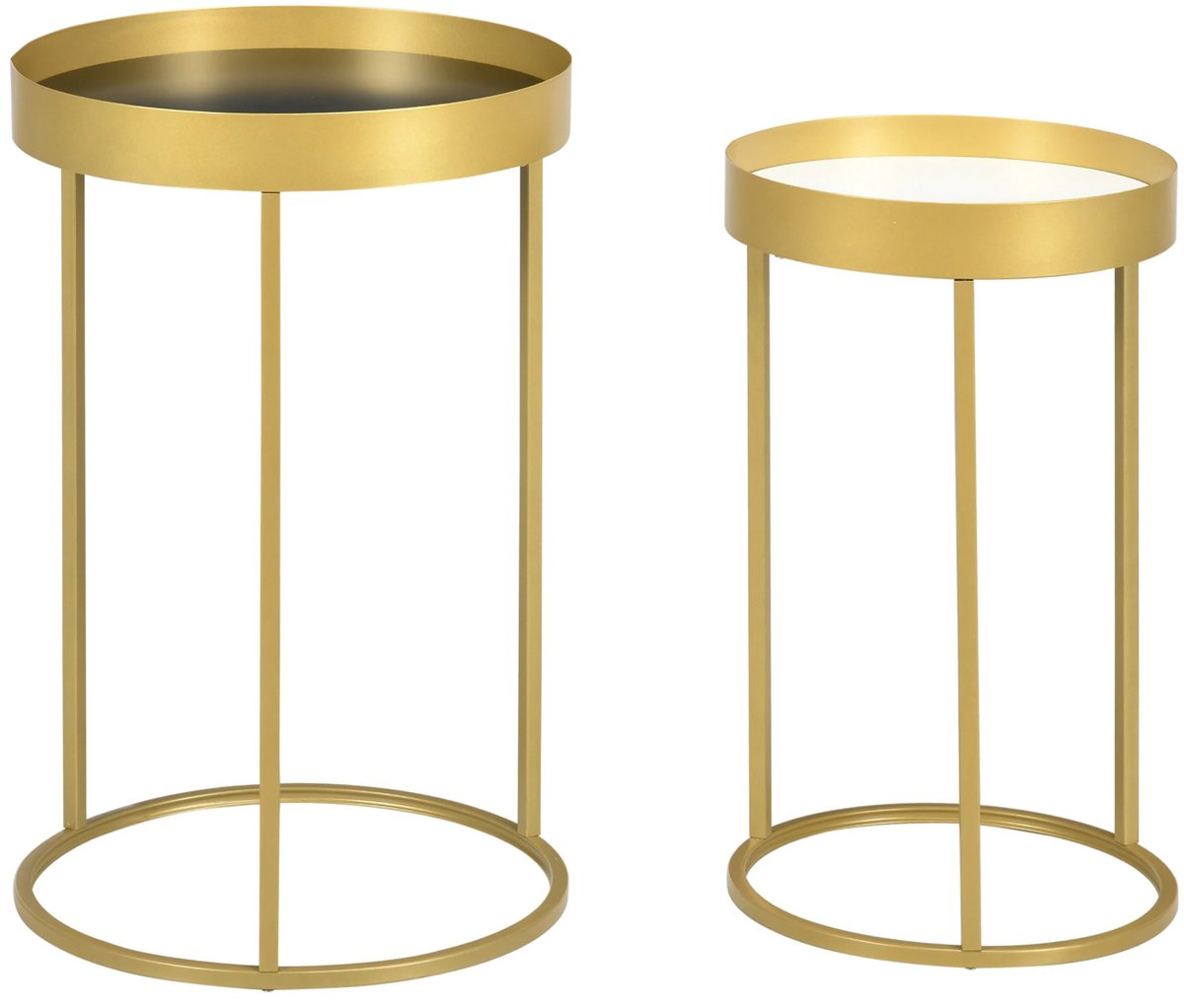Homcom Set Van 2 Ronde Bijzettafels - Bijzettafel - Bijzettafels - Bijzettafeltjes Woonkamer - Bijzettafel Bank - Smalle Consoletafel - Entree Tafel - Tafel - Tafeltje - Side Table - Sidetable 1 x Goud Met zwart, 1 x Goud Met Wit
