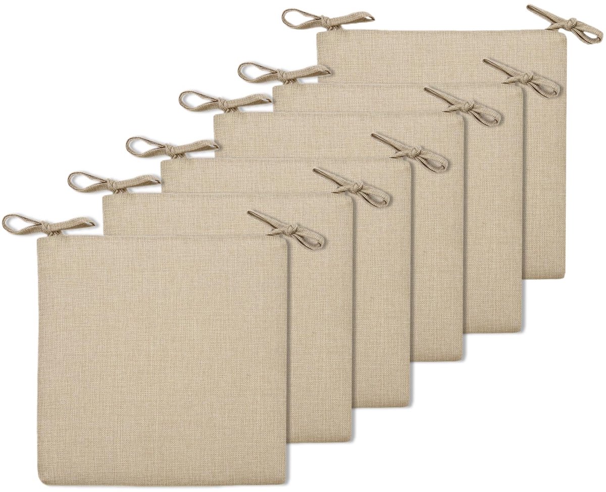 Ibenzoa® Comfortabele Set van 6 Antislip Stoelkussens voor Binnen en Buiten, 40 x 40 cm, Beige Stoelonderdelen