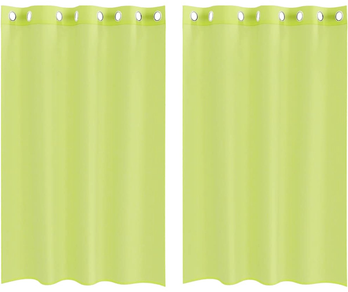 vidaXL - Gordijnen - voile - met - doorvoertules - 2 - st - 140x175 - cm - appelgroen