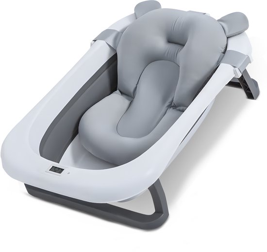 Laavir® Opvouwbaar Babybad – Met Digitale Thermometer & Badkussen – Veilig & Ruimtebesparend – Grijs