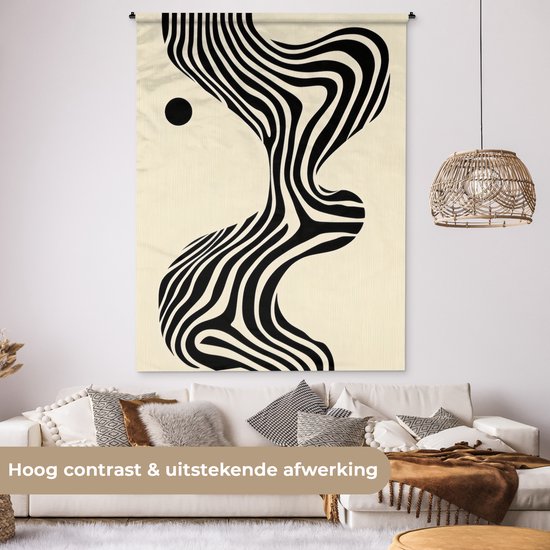 Tapisserie Murale Vague Abstraite Bleu Et Beige - 150x100 Cm - Microfibre Douce, Impression HD - Pour Salon, Chambre, Décoration Intérieure