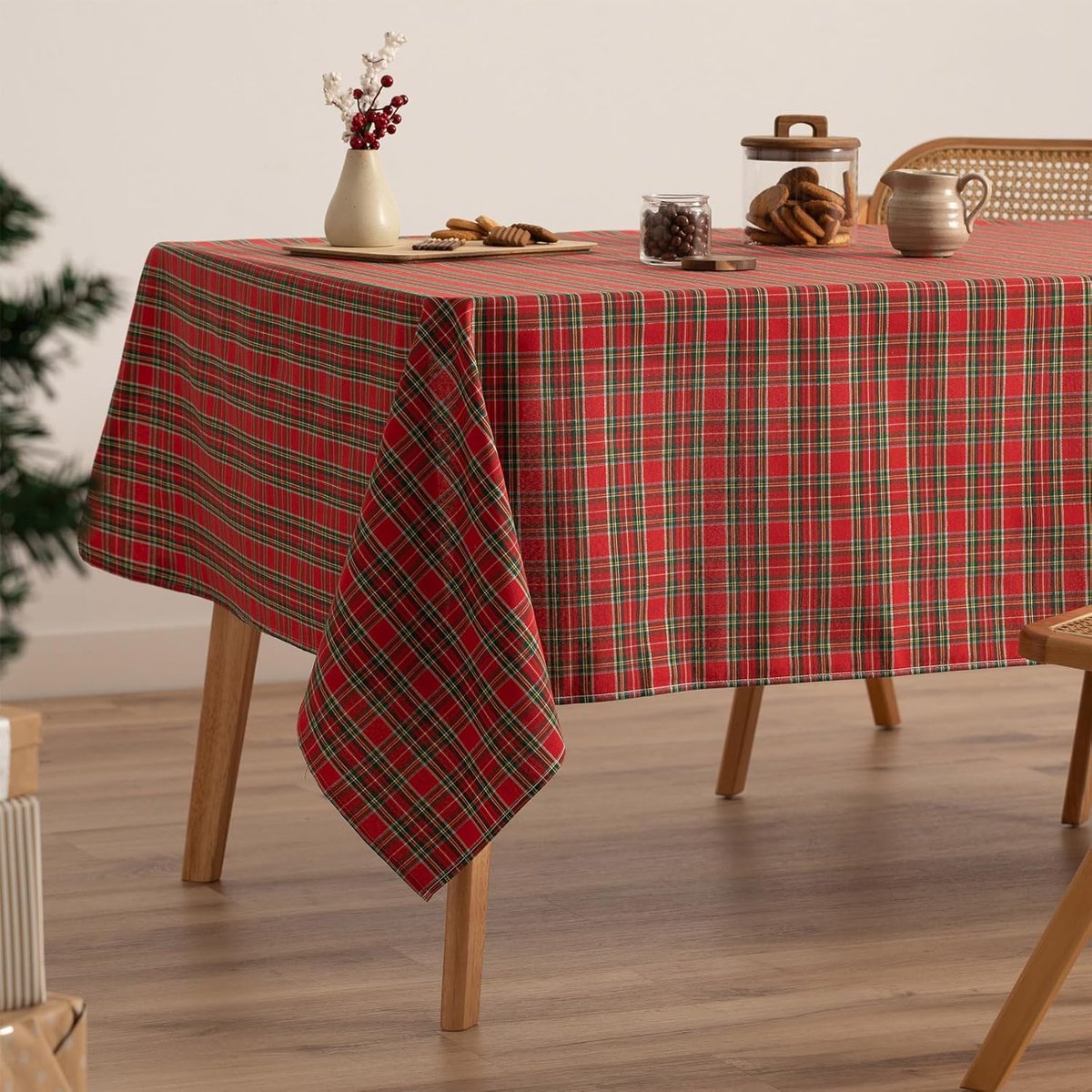 Rechthoekig tafelkleed kerstdecoratie 140 x 300 cm rood