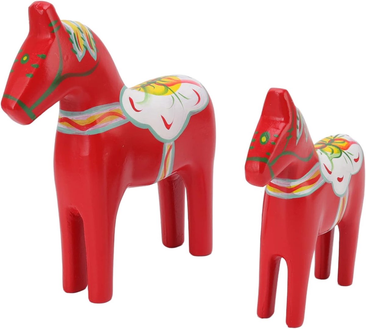 Houten Zweedse Dala-paard - handgeschilderd - 2 stuks - rood - hout