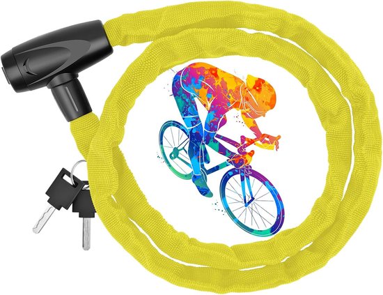 Famanu - Fietskettingslot, 5-cijferig wachtwoord-kettingslot, 4 mm dikke ketting, beschermende stoffen afdekking, hoge veiligheid, anti-diefstal fietsslot voor fiets, motorfiets (geel, 4 mm)