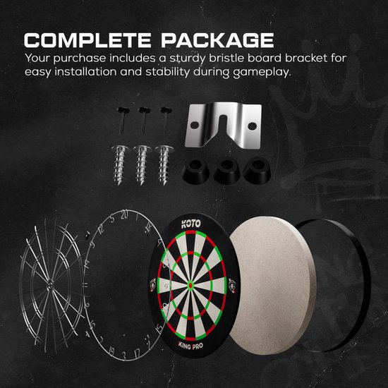 KOTO - King Pro Rood (Officiële Afmetingen & Scherpe bedrading) Sisal Dartbord Met Staple-Free Bulls-Eye, Surround & Surround