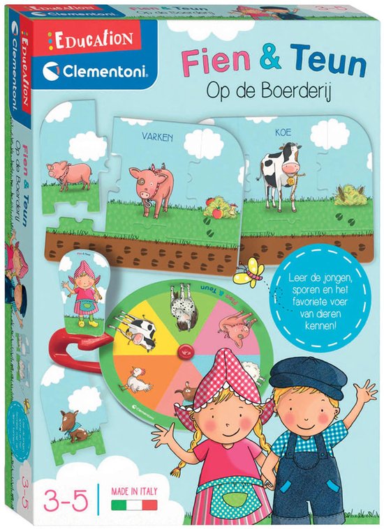 Clementoni Education - Fien en Teun Puzzelspel met Boerderijthema - Legpuzzel met Draaischijf - Het Leerzame Cadeautje - 3-5 jaar