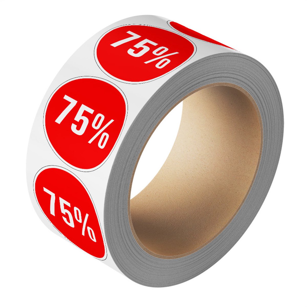 Korting sticker 75% op rol 20 mm - 1150 per rol