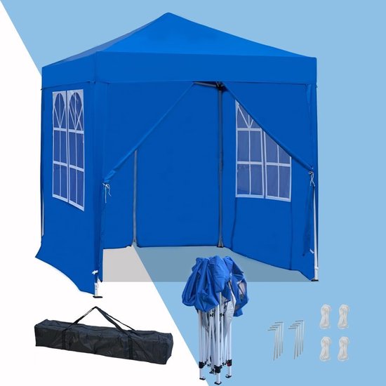 QUICK STAR pop-up paviljoen, 2,5 x 2,5 m smoky grijs met 4 Easy-klittenband zijwanden en 4 voetgewichten