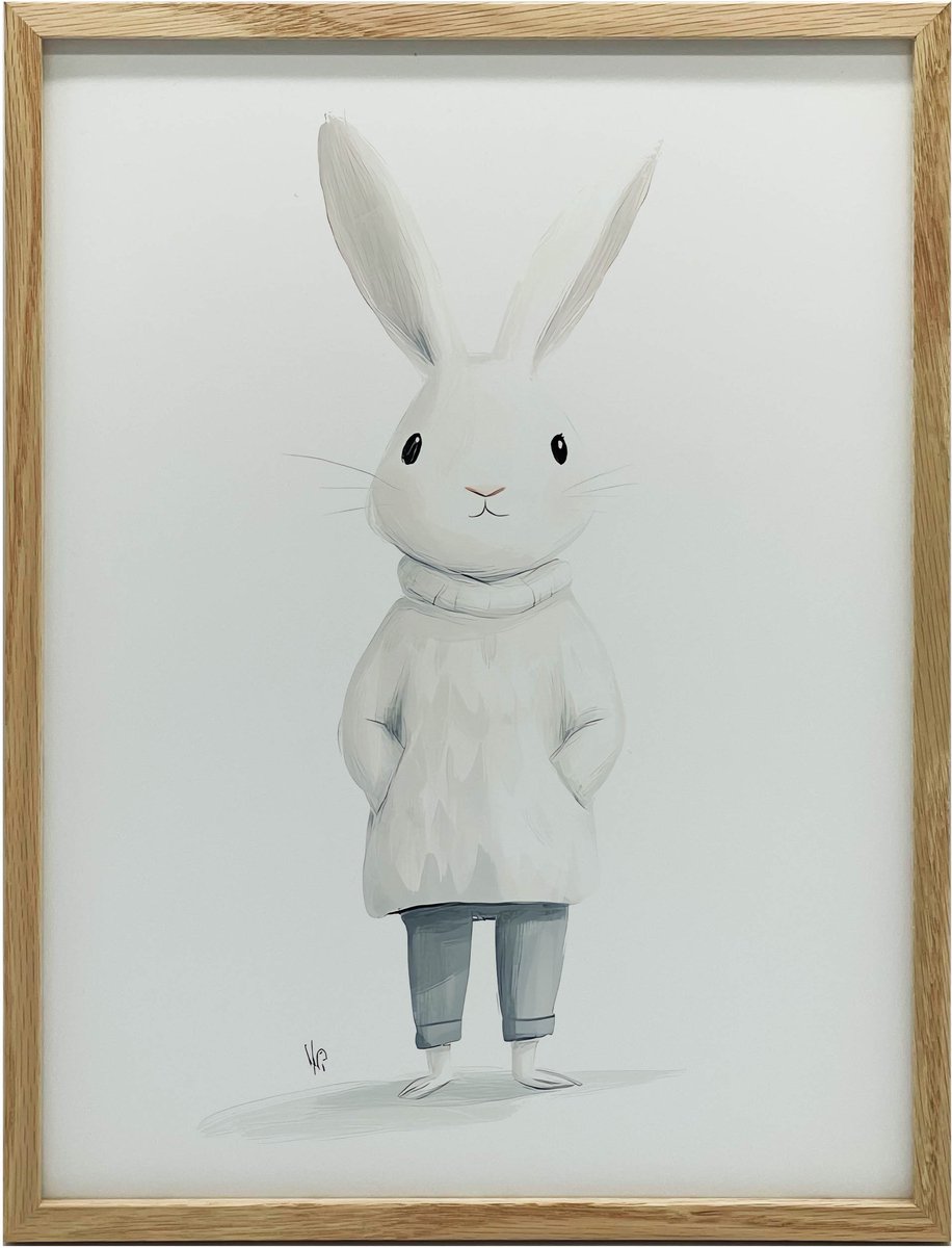 Muurposter In Aluminium Frame Leuk Konijn In Trui 50X70 Cm