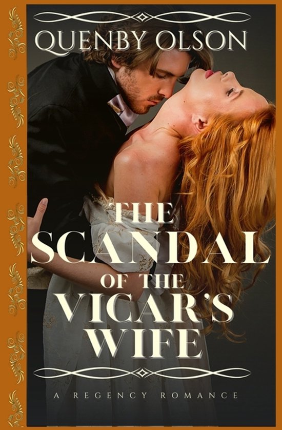 Un homme aux cheveux bruns et une femme aux cheveux roux s'enlacent. Titre: The Scandal of the Vicar's Wife.