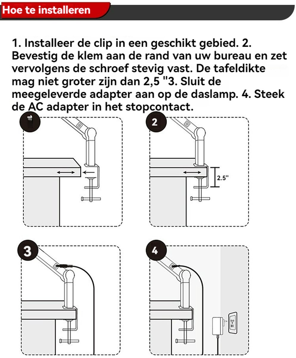 OnmiMartBureaulamp LED Dimbaar – Bureaulamp met Klem – Tafellamp – Hobbylamp – Ledlamp - Klemlamp - Afstandsbediening - Touch Screen-Verlichtingsbereik van 80 inch (ca. 203 cm)- Drievoudig opvouwbaar ontwerp- Verstelbare lamp voor grote schermen thumbnail 4