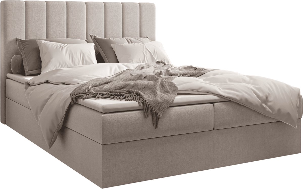 InspireME Boxspring Bed 01 - Bed - Comfortabel topmatras - Met hoofdeindeTot 300KG - Opbergruimte - 180x200 Trinity 32 - Zilver
