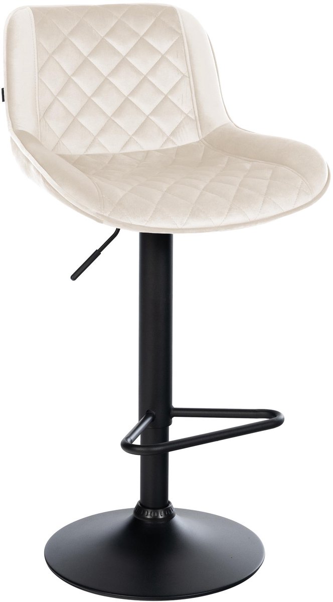 CLP Kasson Barkruk - met rugleuning - In hoogte verstelbaar - metalen frame - met voetsteun - zwart/creme