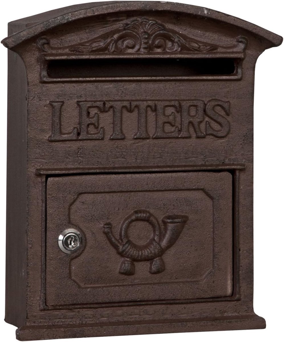 Vintage brievenbus met gietijzeren letters - Wandbrievenbus 27 x 9 x 31 cm