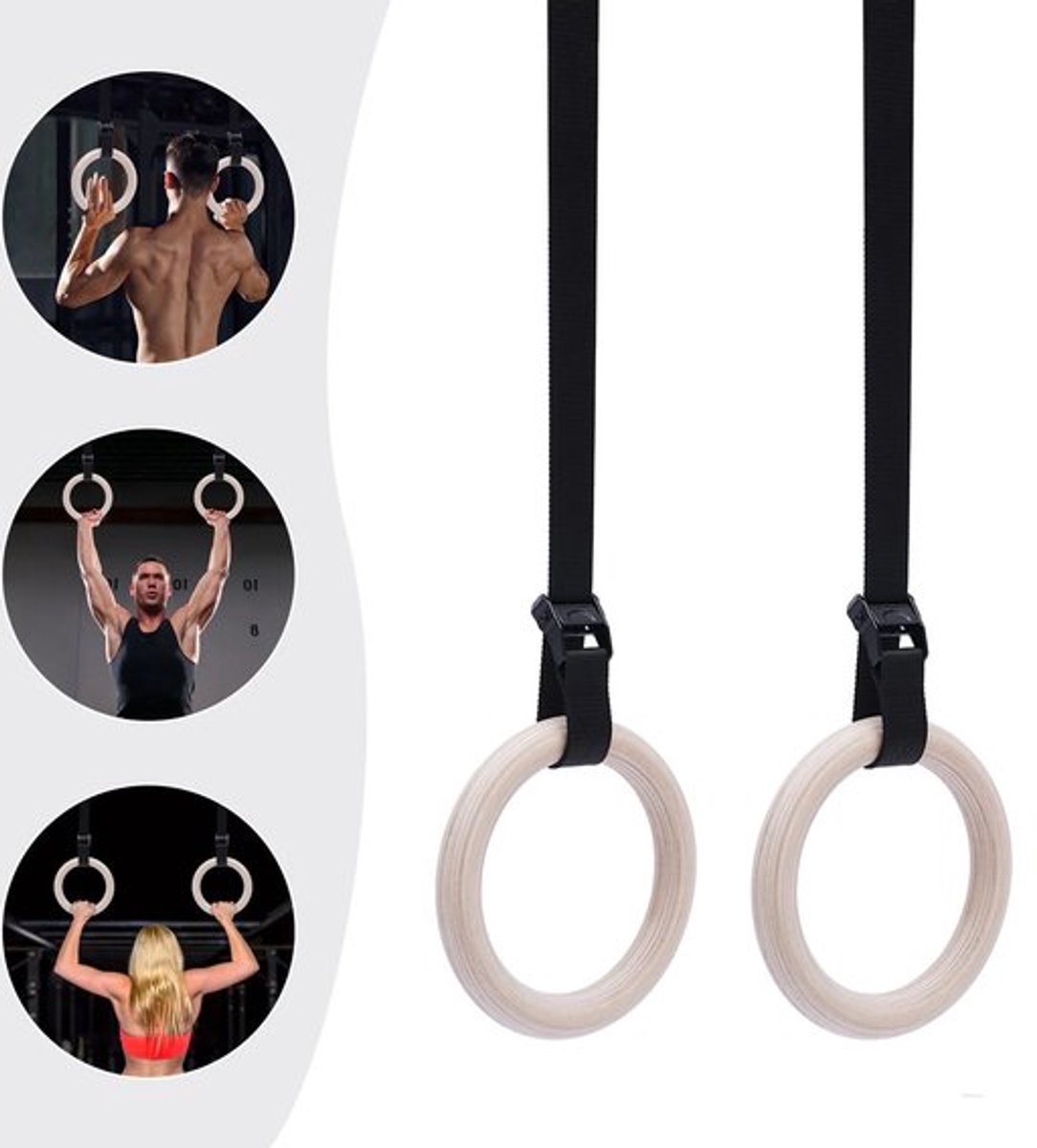 Gran VidaÂ® - Gymnastiekringen - Calisthenics - Hout - Premium Materiaal - Draagvermogen 300kg - Eenvoudige Installatie - Ã˜ 23,5cm