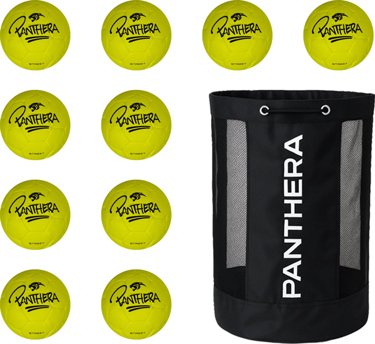 Panthera - Burner bal - Set van 10 - Inclusief ballentas - Zachte handbal - 13 cm - Geel - Handbal - Street handbal - Straat handbal