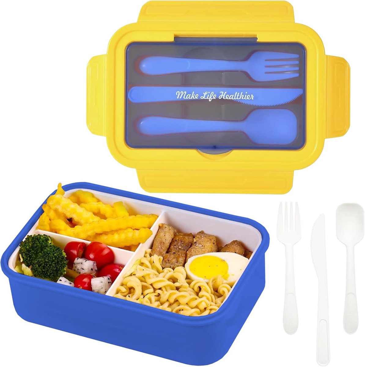 Ibenzoa® Duurzame Lunchbox met Drie Compartimenten - Magnetisch en Voorraadbestendig